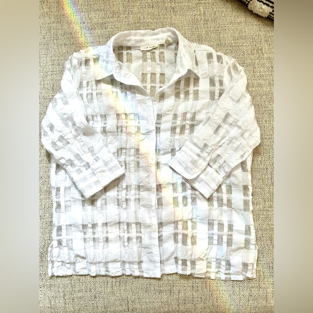 Marsh Landing White Modernist Burnout Gauze Funky Art-to-Wear Button Down Sz L - Picture 7 of 11